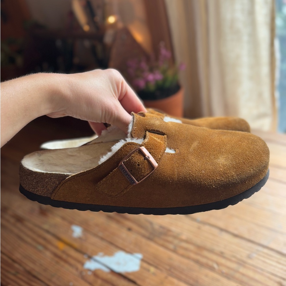 BIRKENSTOCK Shearling Boston Clogs in Mink Suede - Picture 10 of 12